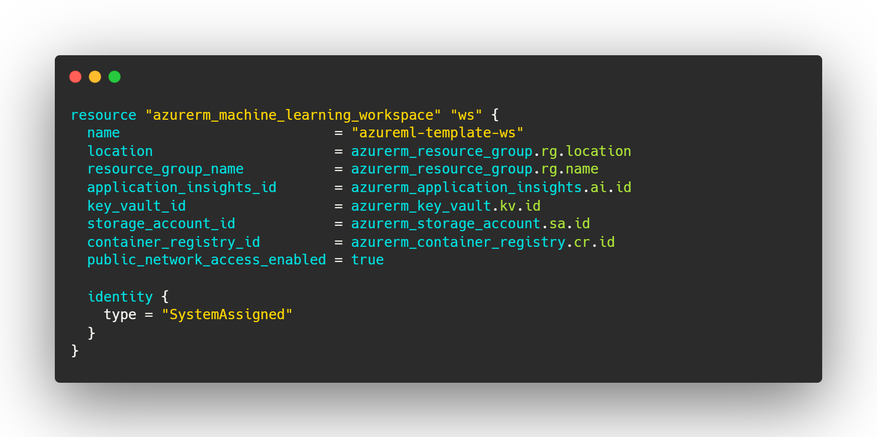 Terraform resource definition for the Azure Machine Learning workspace